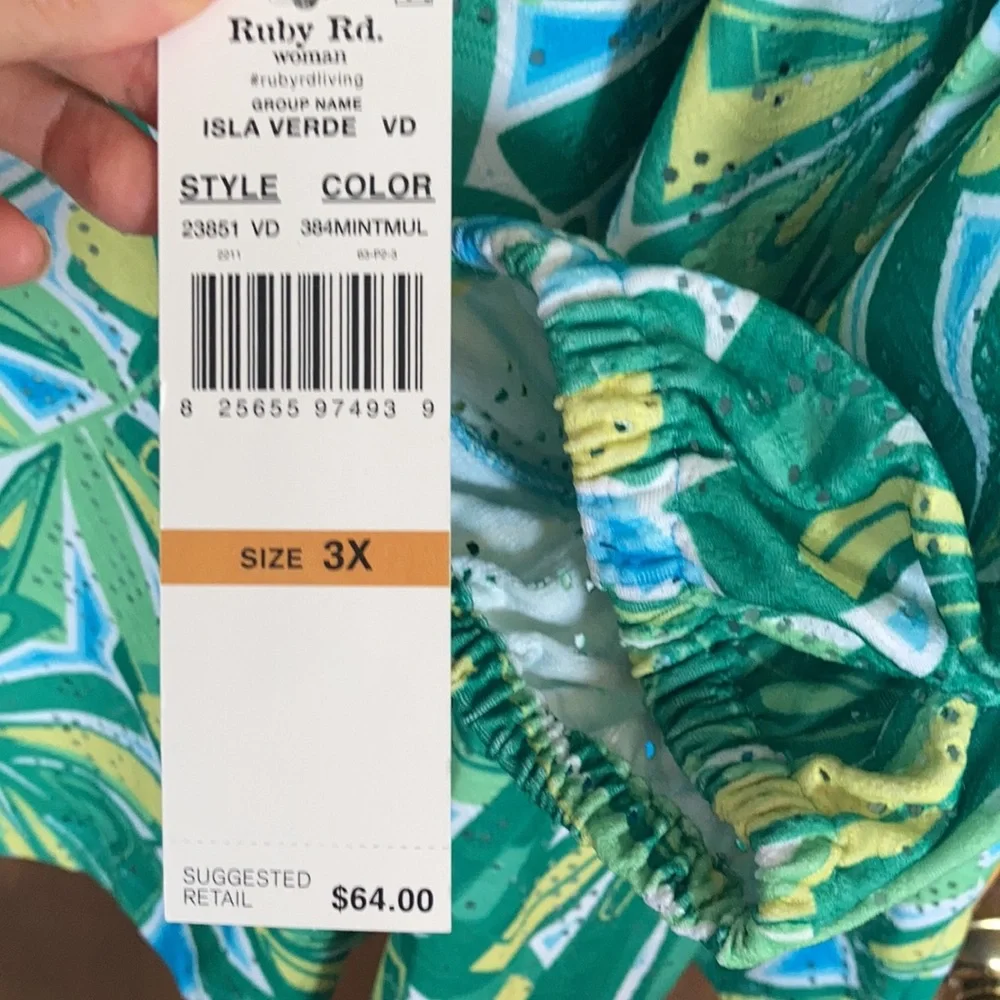 3/$45 Ruby Rd top retro abstract floral print crochet like detail boho blouse 2X - Picture 10 of 17